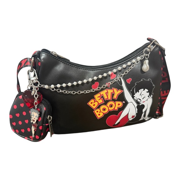 Betty Boop Black Shoulder Bag with Betty Boop purse Charm - Picture 4 of 8